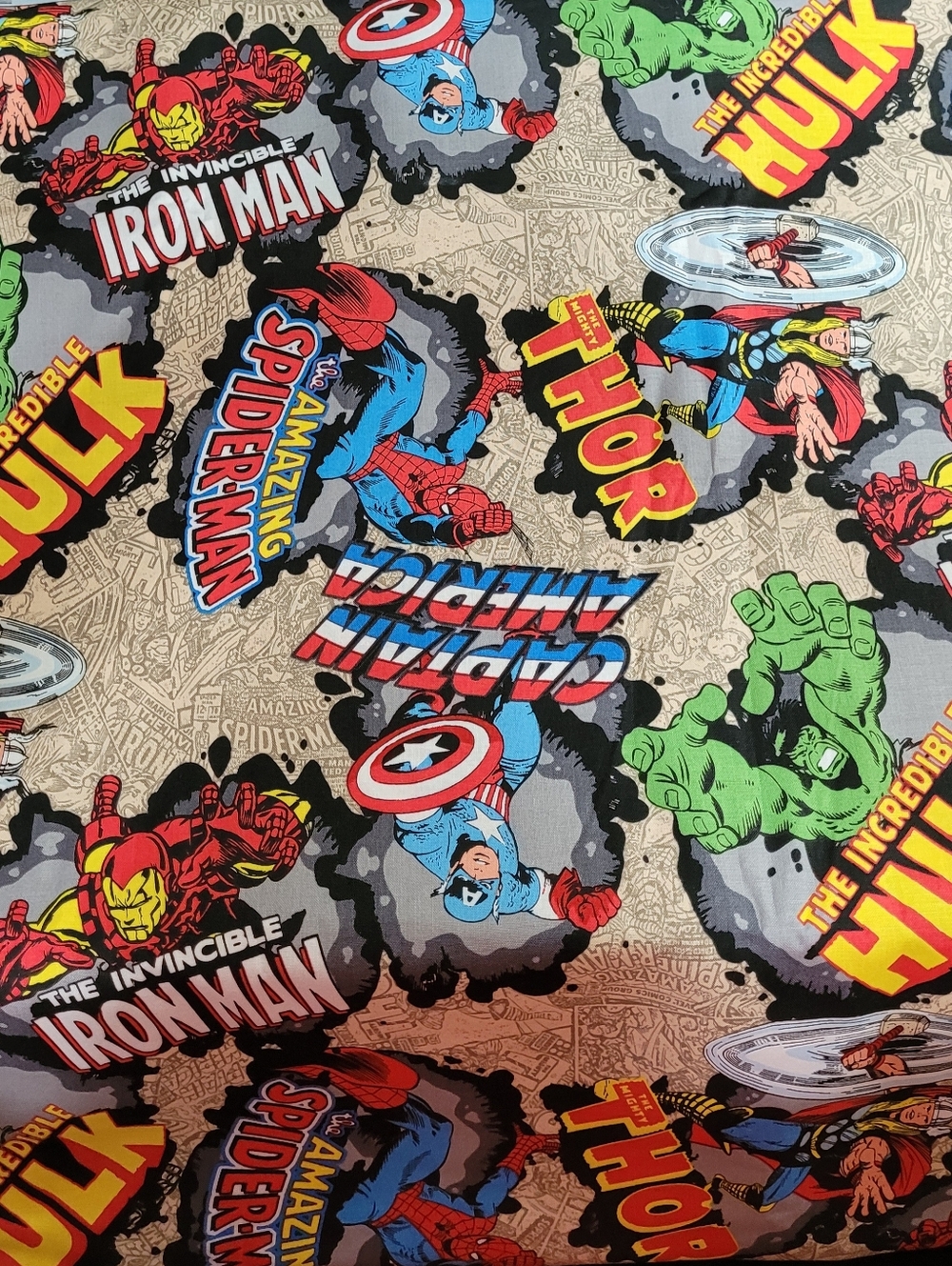 Marvel Comics Cotton Fabric Iron Man Captain America Thor Hulk Spider Man(0671)